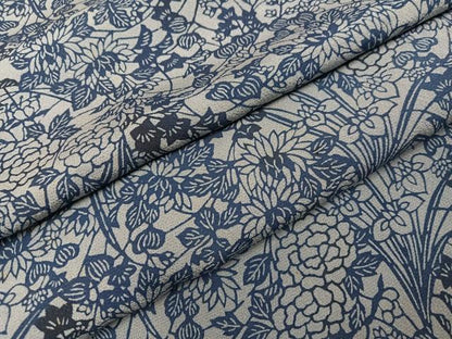 平和屋着物●上質な小紋 藍 草花文 正絹 逸品 AABI8632ph