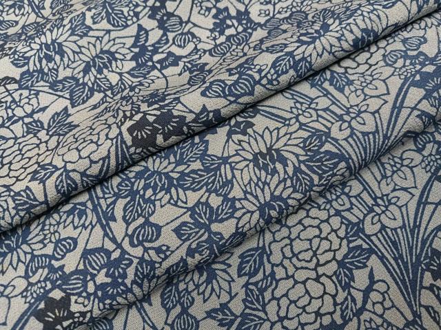 平和屋着物●上質な小紋 藍 草花文 正絹 逸品 AABI8632ph