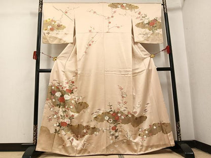 平和屋着物●訪問着　草花文　金彩　正絹　逸品　AABI8633ph