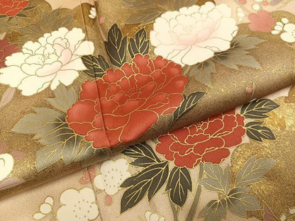 平和屋着物●訪問着　草花文　金彩　正絹　逸品　AABI8633ph