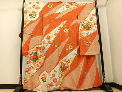 平和屋着物●豪華振袖 駒刺繍 絞り 草花文 金彩 正絹 逸品 AABI8635ph