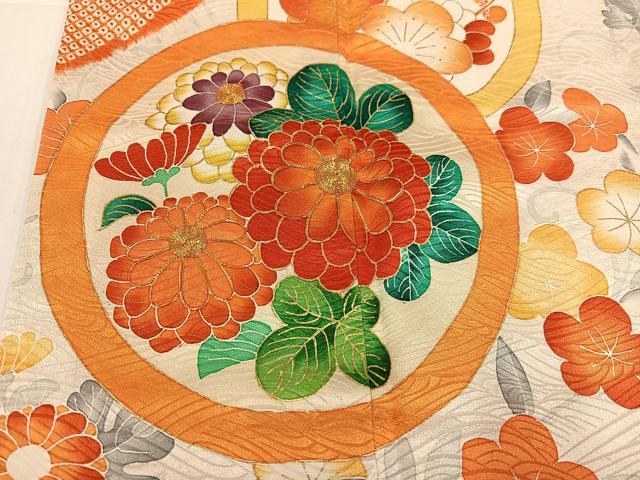 平和屋着物●豪華振袖 駒刺繍 絞り 草花文 金彩 正絹 逸品 AABI8635ph