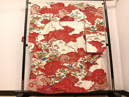 平和屋着物●豪華振袖 型染め 草花文 正絹 逸品 AABI8636ph
