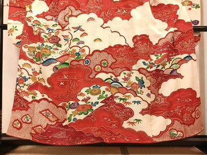 平和屋着物●豪華振袖 型染め 草花文 正絹 逸品 AABI8636ph