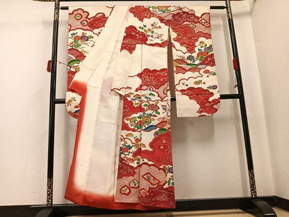 平和屋着物●豪華振袖 型染め 草花文 正絹 逸品 AABI8636ph