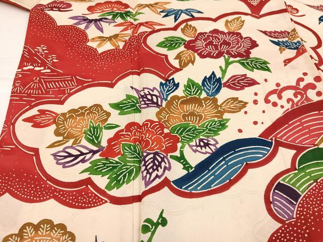 平和屋着物●豪華振袖 型染め 草花文 正絹 逸品 AABI8636ph