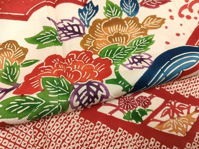 平和屋着物●豪華振袖 型染め 草花文 正絹 逸品 AABI8636ph