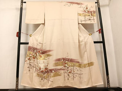 平和屋着物●訪問着 駒刺繍 草花文 暈し染め 金彩 正絹 逸品 AABI8637ph