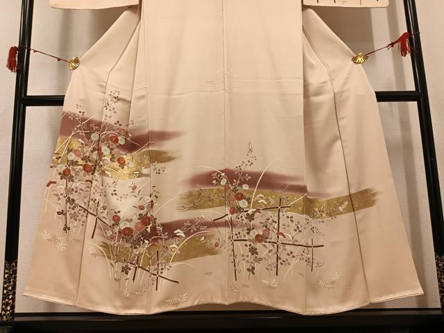 平和屋着物●訪問着 駒刺繍 草花文 暈し染め 金彩 正絹 逸品 AABI8637ph