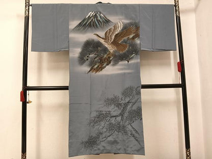 平和屋着物●男性 長襦袢 袷 富士山 鷹 松 暈し染め 洗える着物 AABI8638ph