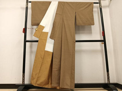 平和屋着物●本場結城紬 重要無形文化財 色無地 朽葉色 正絹 逸品 AABI8639ph