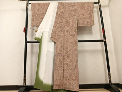 平和屋着物●上質な小紋　幾何学文様　鬼しぼ縮緬　正絹　逸品　AABI8640ph