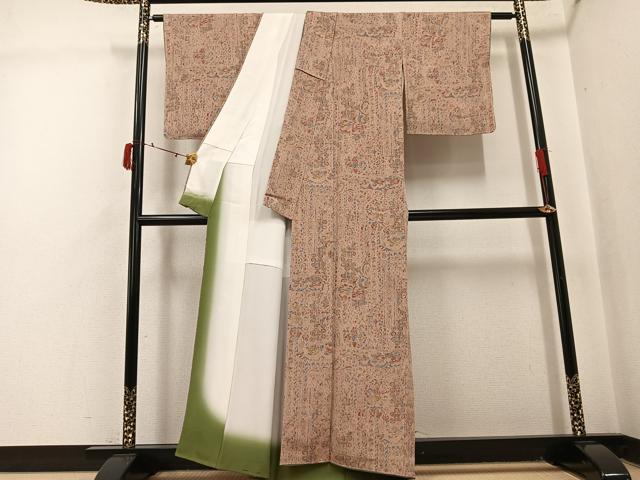 平和屋着物●上質な小紋　幾何学文様　鬼しぼ縮緬　正絹　逸品　AABI8640ph