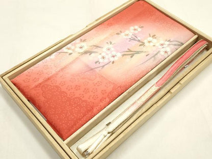平和屋本店●和装小物　帯締め・帯揚げセット　大和組　金糸　枝花文　暈し染め　金銀彩　正絹　逸品　未使用　AABI8652ay