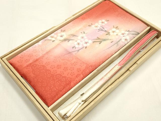 平和屋本店●和装小物　帯締め・帯揚げセット　大和組　金糸　枝花文　暈し染め　金銀彩　正絹　逸品　未使用　AABI8652ay