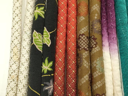 平和屋着物●和装小物　上質な帯締め10本セット　丸ぐけ　刺繍　金銀糸　銀通し地　暈し染め　飾り玉　撚り房　逸品　AABI8657ay
