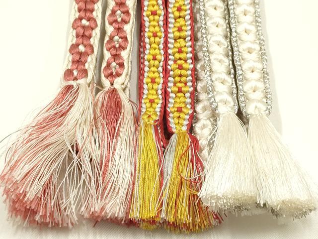平和屋着物●和装小物　上質な帯締め3本セット　小桜組　銀糸　正絹　逸品　AABI8661ay