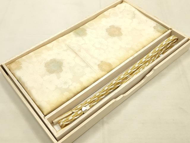 平和屋本店●和装小物　帯締め・帯揚げセット　畝組　舞花文　地紋起こし　金糸　暈し染め　正絹　逸品　未使用　AABI8669ay