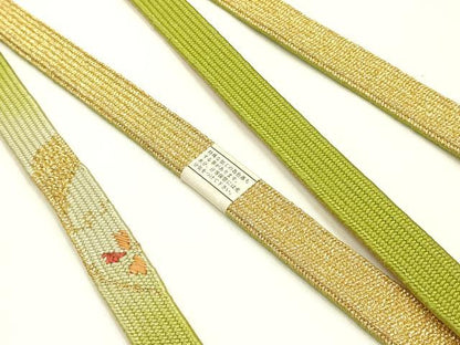 平和屋本店●和装小物　帯締め・帯揚げセット　高麗組 綾出し　舞花文　金糸　金彩　暈し染め　正絹　逸品　未使用　AABI8671ay