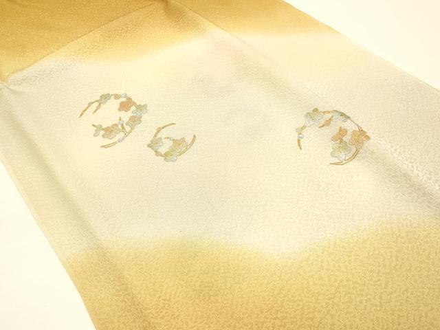 平和屋本店●和装小物　帯締め・帯揚げセット　笹浪組　枝花文　金糸　金銀彩　暈し染め　正絹　逸品　未使用　AABI8672ay