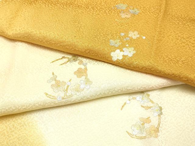 平和屋本店●和装小物　帯締め・帯揚げセット　笹浪組　枝花文　金糸　金銀彩　暈し染め　正絹　逸品　未使用　AABI8672ay