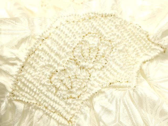 平和屋本店●和装小物　帯締め・帯揚げセット　礼装用　柄絞り　地紙花文　金糸　金彩　亀房付き　正絹　逸品　未使用　AABI8675ay