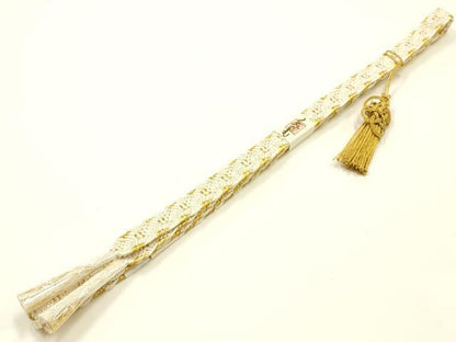 平和屋本店●和装小物　帯締め・帯揚げセット　礼装用　柄絞り　地紙花文　金糸　金彩　亀房付き　正絹　逸品　未使用　AABI8675ay