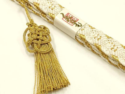 平和屋本店●和装小物　帯締め・帯揚げセット　礼装用　柄絞り　地紙花文　金糸　金彩　亀房付き　正絹　逸品　未使用　AABI8675ay