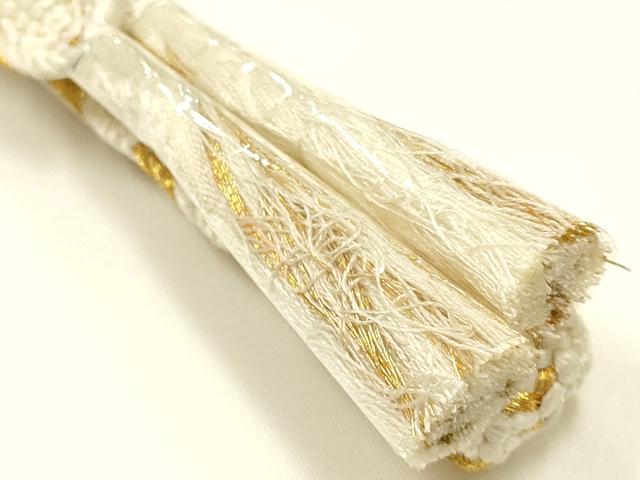 平和屋本店●和装小物　帯締め・帯揚げセット　礼装用　柄絞り　地紙花文　金糸　金彩　亀房付き　正絹　逸品　未使用　AABI8675ay