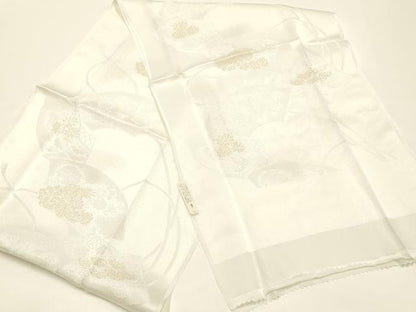 平和屋本店●和装小物　帯締め・帯揚げ・扇子セット　礼装用　地紙花文　金糸　長丈　亀房付き　正絹　逸品　未使用　AABI8676ay