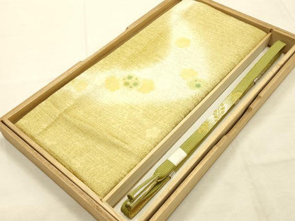平和屋本店●和装小物　帯締め・帯揚げセット　高麗組 綾出し　舞花文　金糸　暈し染め　正絹　逸品　未使用　AABI8681ay