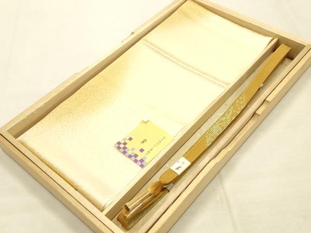 平和屋本店●和装小物　帯締め・帯揚げセット　高麗組 綾出し　よろけ間道　引き染ぼかし　金糸　正絹　逸品　未使用　AABI8686ay