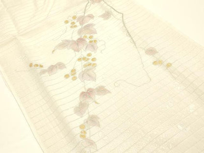 平和屋本店＊夏物 和装小物 帯締め・帯揚げセット レース組 絽 葡萄蔦草文 金糸 金彩 暈し 逸品 未使用品あり AABI8693ay