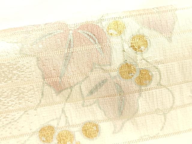 平和屋本店＊夏物 和装小物 帯締め・帯揚げセット レース組 絽 葡萄蔦草文 金糸 金彩 暈し 逸品 未使用品あり AABI8693ay