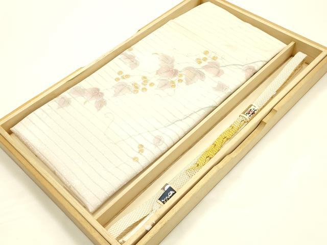 平和屋本店＊夏物 和装小物 帯締め・帯揚げセット レース組 絽 葡萄蔦草文 金糸 金彩 暈し 逸品 未使用品あり AABI8693ay