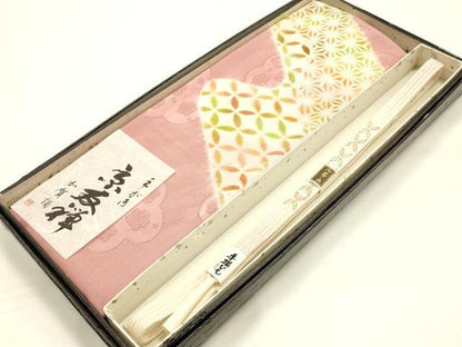 平和屋着物●和装小物　帯締め・帯揚げセット　手がき京友禅　平組　絞り　吉祥模様　正絹　逸品　未使用　AABI8697ay
