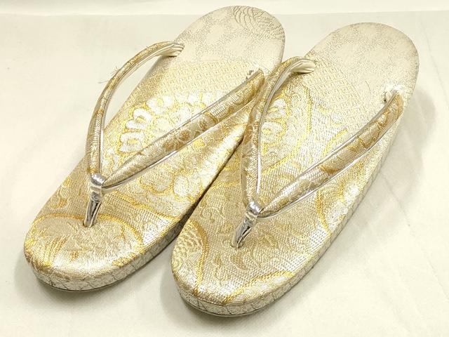 平和屋着物▼和装小物　和装バッグ・草履セット　佐賀錦　ハンドバッグ　クラッチバッグ　正倉院花文　金銀糸　逸品　AABI8701ay