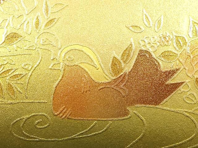 平和屋着物▼和装小物　和装バッグ・草履セット　ハンドバッグ　クラッチバッグ　流水花鳥文　鴛鴦　暈し　本革製品　逸品　AABI8702ay
