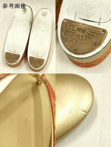 平和屋着物▼和装小物　和装バッグ・草履セット　ハンドバッグ　切嵌花文　ラインストーン　金糸　逸品　AABI8712ay