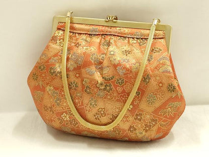 平和屋着物▼和装小物　和装バッグ・草履セット　ハンドバッグ　切嵌花文　ラインストーン　金糸　逸品　AABI8712ay