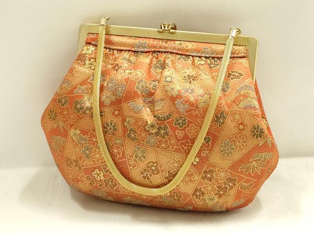平和屋着物▼和装小物　和装バッグ・草履セット　ハンドバッグ　切嵌花文　ラインストーン　金糸　逸品　AABI8712ay