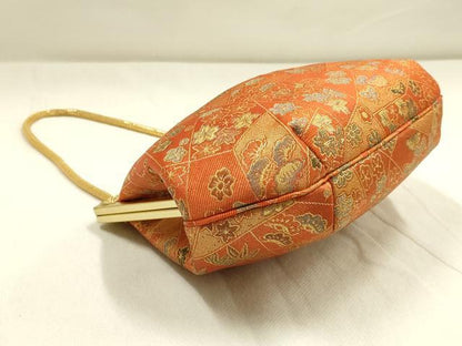 平和屋着物▼和装小物　和装バッグ・草履セット　ハンドバッグ　切嵌花文　ラインストーン　金糸　逸品　AABI8712ay