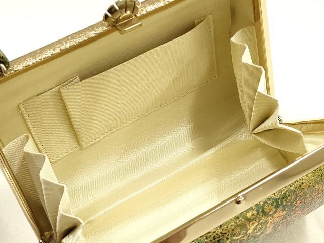 平和屋着物▼和装小物　和装バッグ・草履セット　金鷲本舗 東京謹製 キンワシ印　ハンドバッグ　唐草蔦の葉文　金銀彩　逸品　AABI8713ay