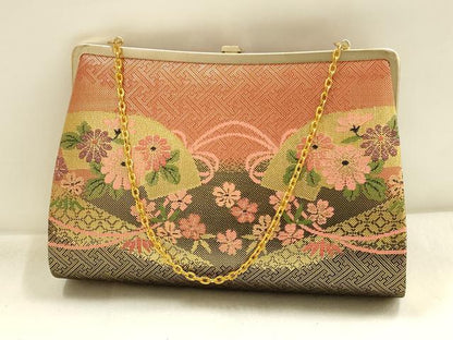 平和屋着物▼和装小物　和装バッグ・草履セット　佐賀錦　ハンドバッグ　クラッチバッグ　地紙花文　金糸　逸品　AABI8718ay
