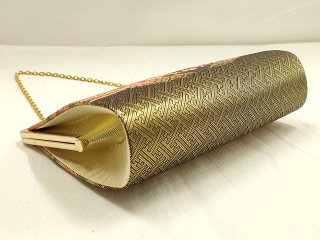 平和屋着物▼和装小物　和装バッグ・草履セット　佐賀錦　ハンドバッグ　クラッチバッグ　地紙花文　金糸　逸品　AABI8718ay