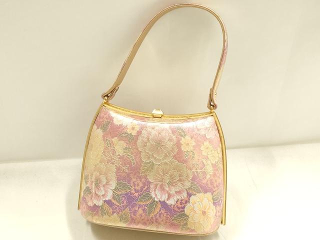 平和屋着物▼和装小物　和装バッグ　ハンドバッグ　花柄　金彩　逸品　AABI8723ay