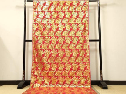 平和屋本店▼和装小物 金襴生地 草花文 ハンドメイド リメイク 約2288cm×106cm AABI8730ay