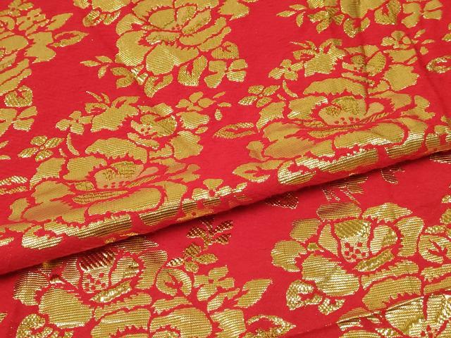 平和屋本店▼和装小物 金襴生地 草花文 ハンドメイド リメイク 約2288cm×106cm AABI8730ay