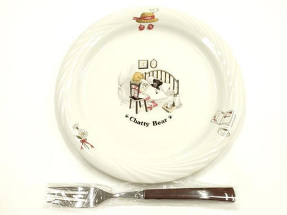平和屋本店▼ケーキプレート＆フォークセット　5組　APIDES　Chatty Bear　約16cm　未使用　AABI8734ay