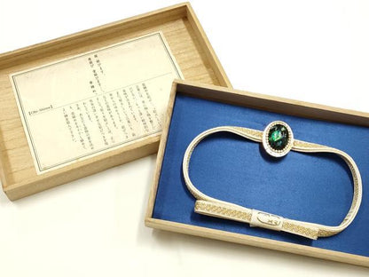 平和屋着物▼和装小物　上質な帯締め・帯留めセット　三分紐　伊賀組紐　金糸　ラインストーン　木箱付き　逸品　未使用　AABI8735ay